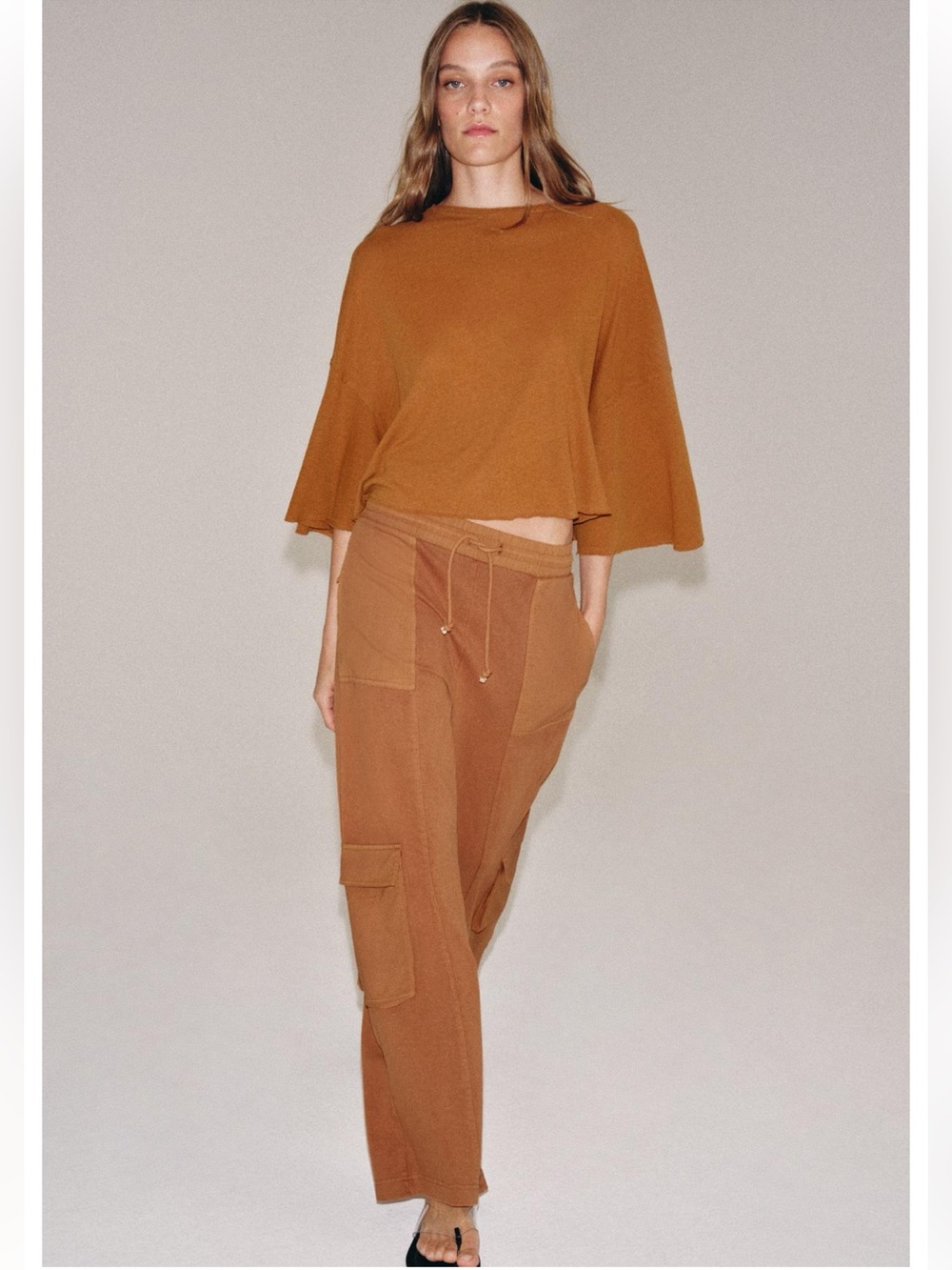 Zara Washed-Effect Cargo Pants Burnt Orange Size Small